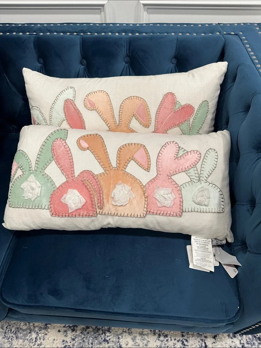 Easter Bunny Appliqué Lumbar Pillow - Pastel Pink, Peach, Mint